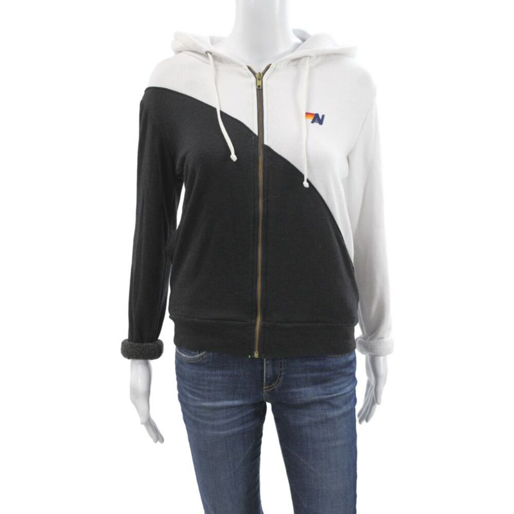 Aviator Nation Unisex Full-Zip Hoodie Black Drawstring Size XS